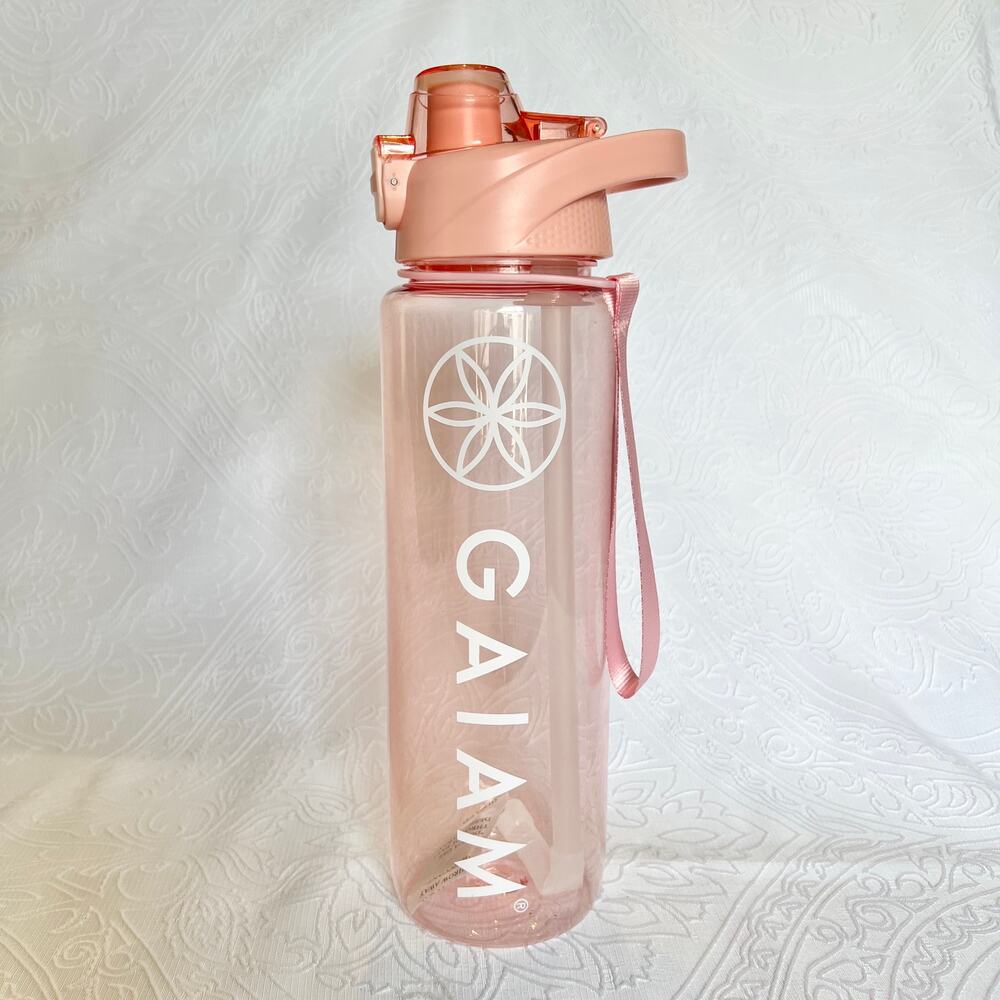 Gaiam 32oz Travel Water Drink Bottle with Straw and Wrist Strap Clear Pink